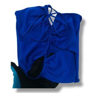 Zara Blue Top – Textured Fabric, Halter Style, Women’s Size